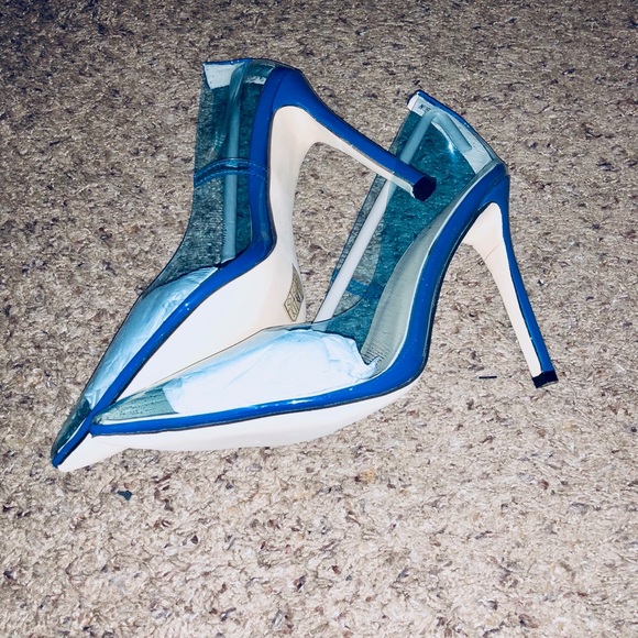 Blue Clear Stiletto Court Shoes - Picture 3 of 4